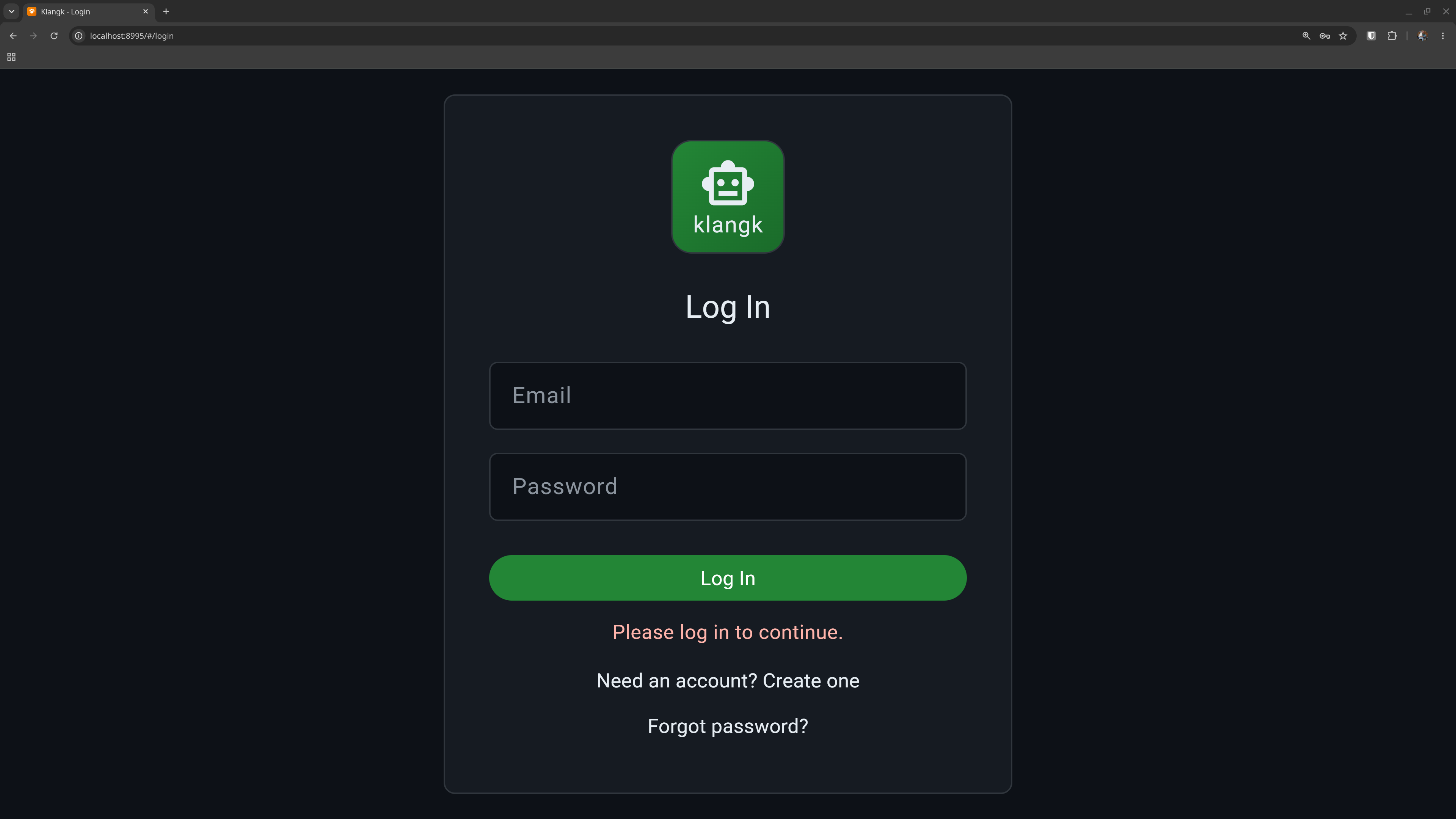 Login page