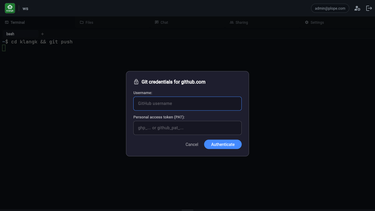 Git credentials dialog