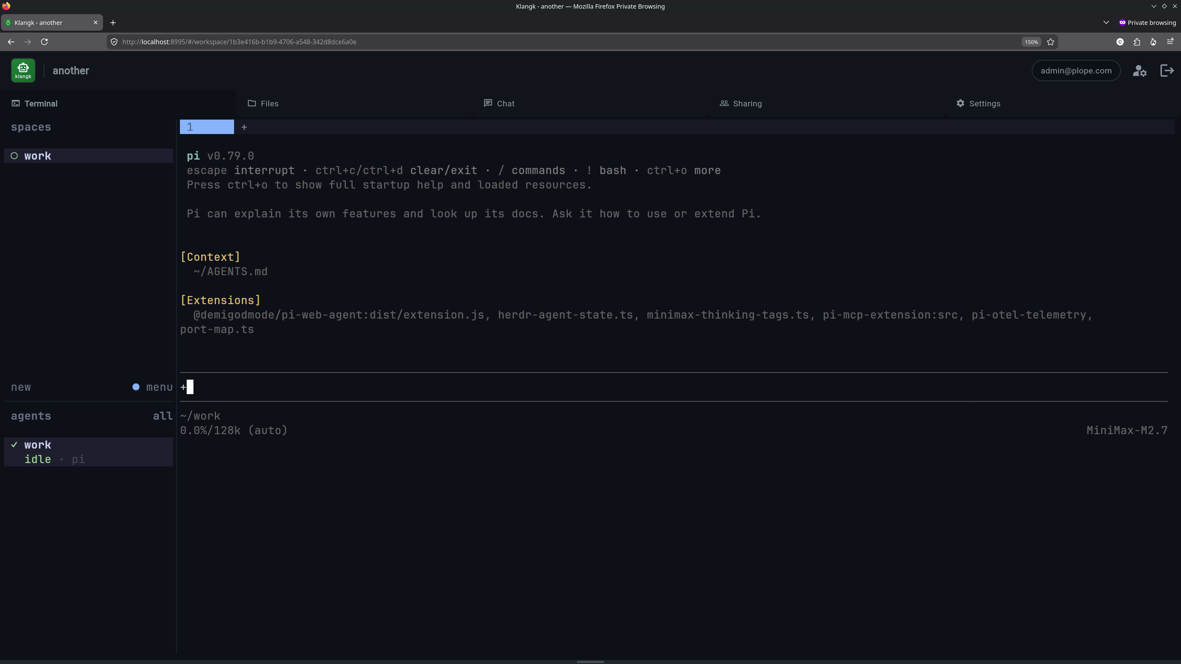 Klangk workspace with terminal