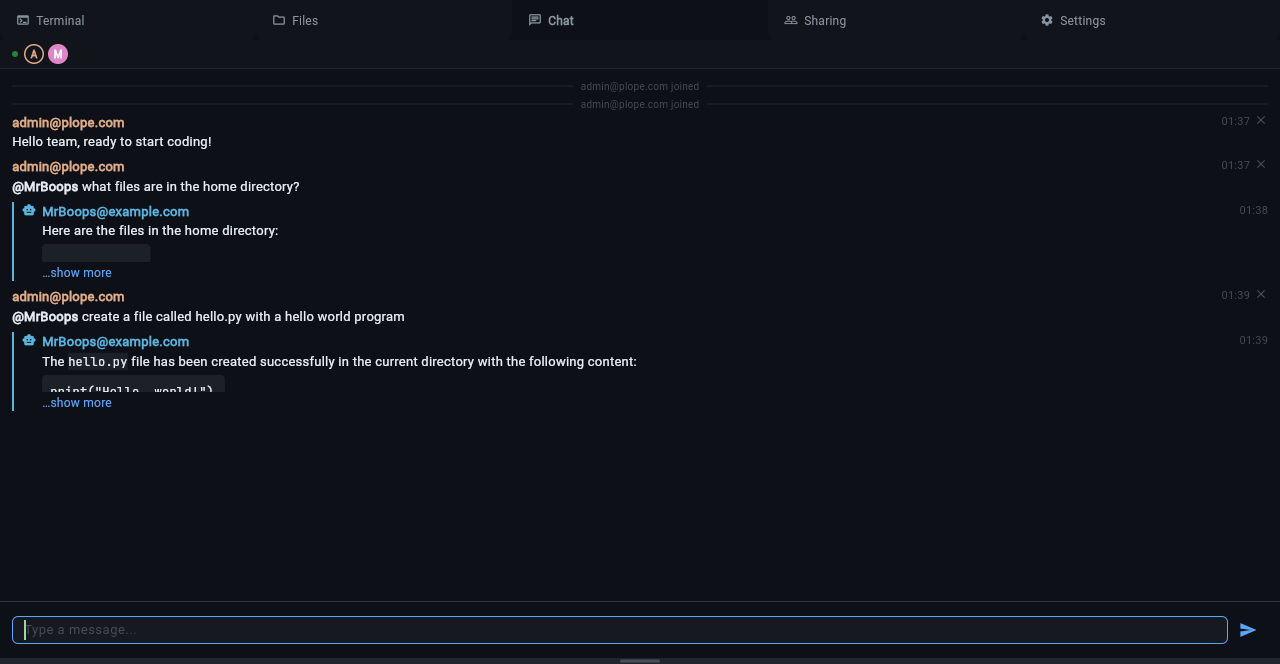 Conversation with the AI agent